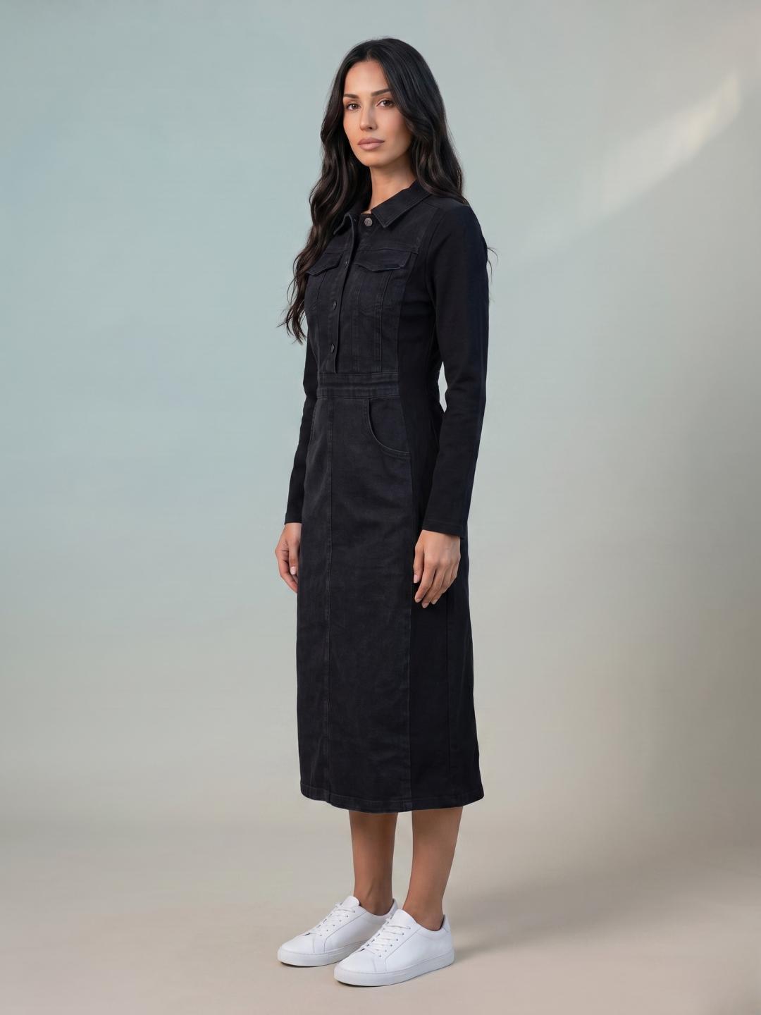 Iconic Women Black Regular Fit Solid Dress
