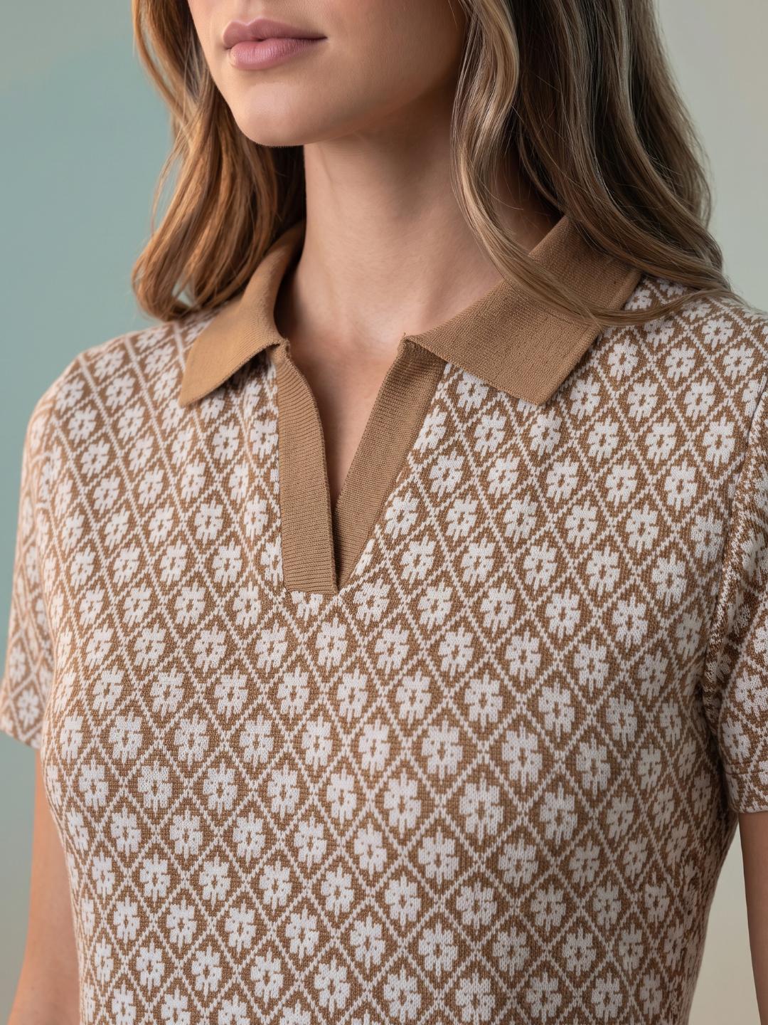 Iconic Women Brown Regular Fit Jaquard Dress