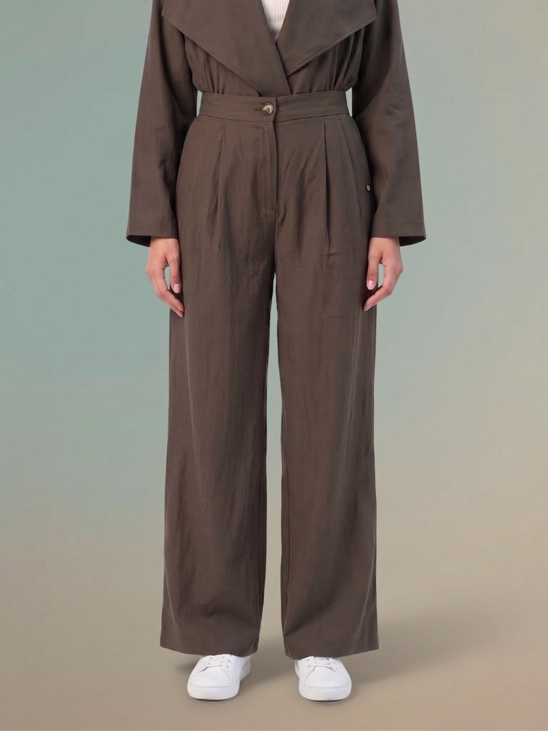 Iconic Women Brown Straight Fit Solid Wide Leg Pant