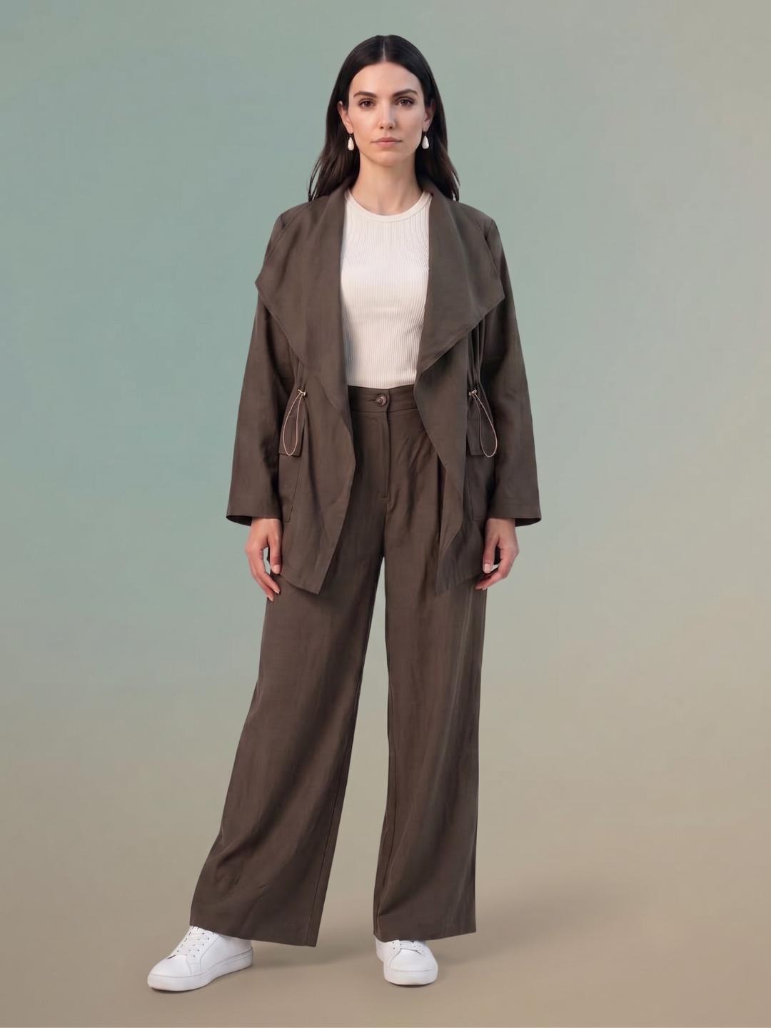 Iconic Women Brown Straight Fit Solid Wide Leg Pant