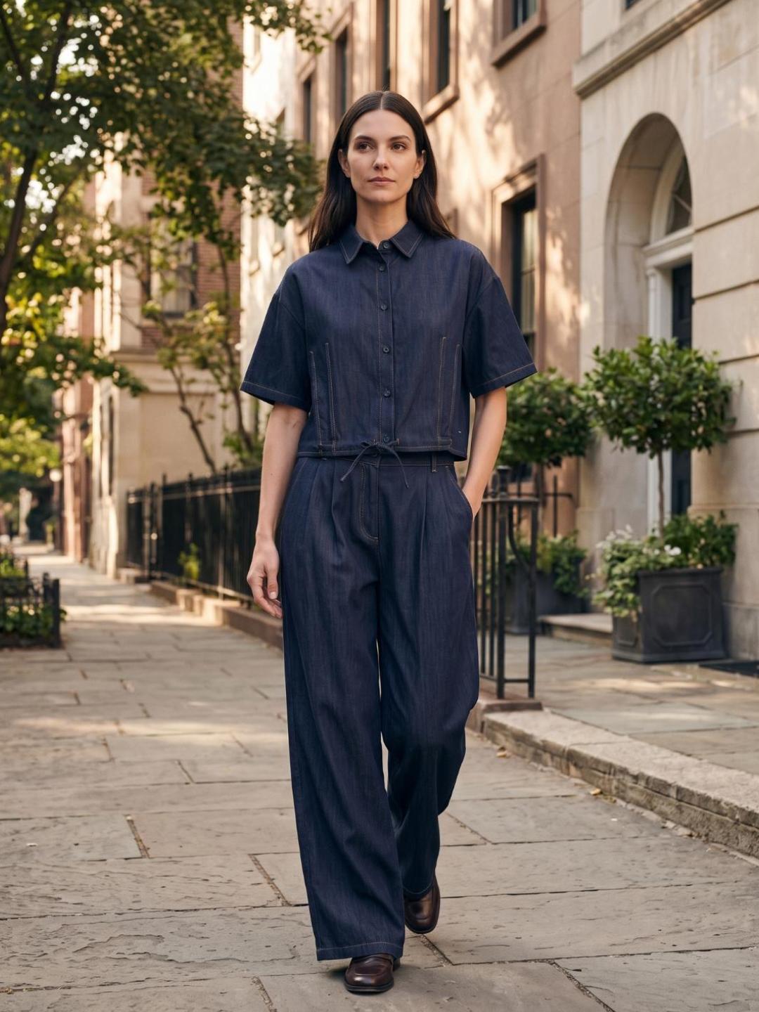 Iconic Women Blue Solid Wide Leg Pant