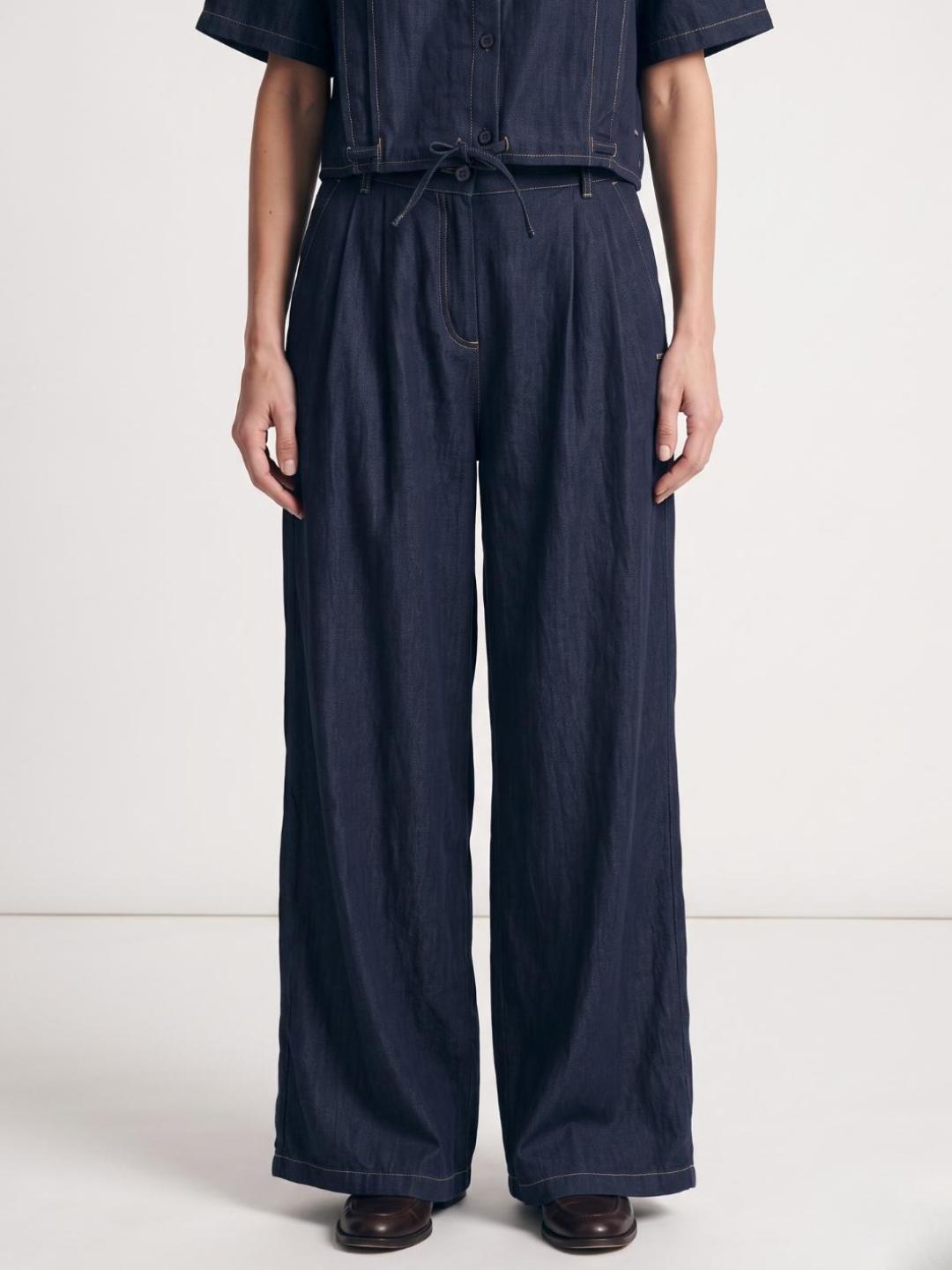 Iconic Women Blue Solid Wide Leg Pant