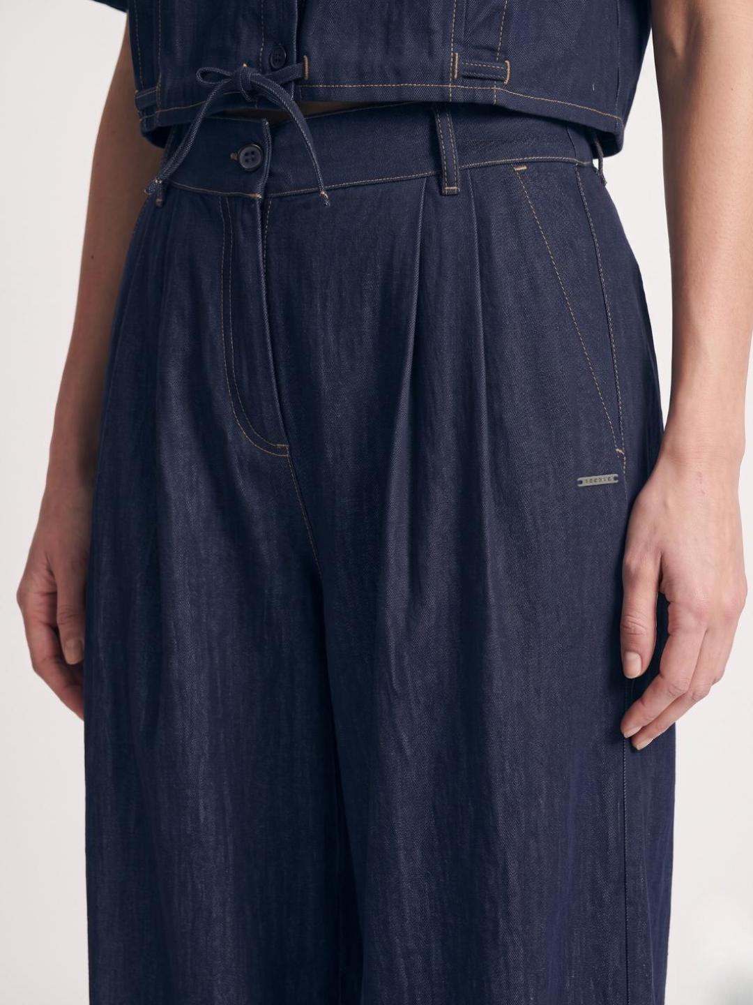 Iconic Women Blue Solid Wide Leg Pant