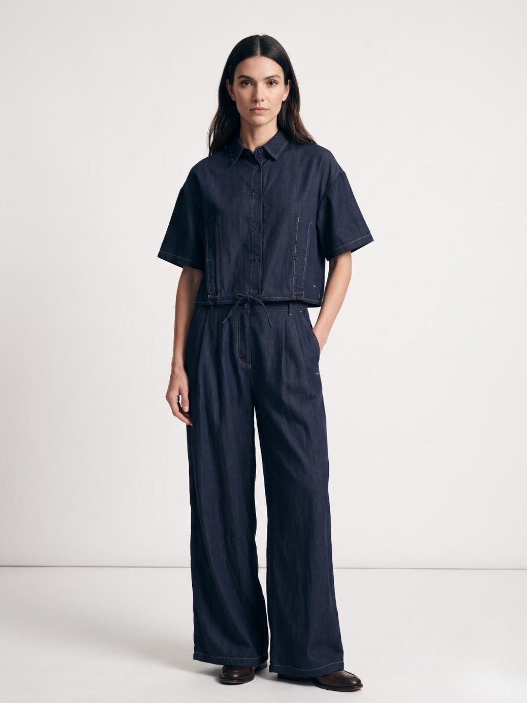 Iconic Women Blue Solid Wide Leg Pant