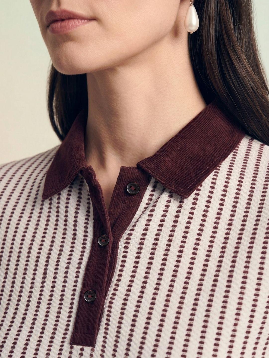 Iconic Women Cream Striped Regular Fit Polo T-Shirt