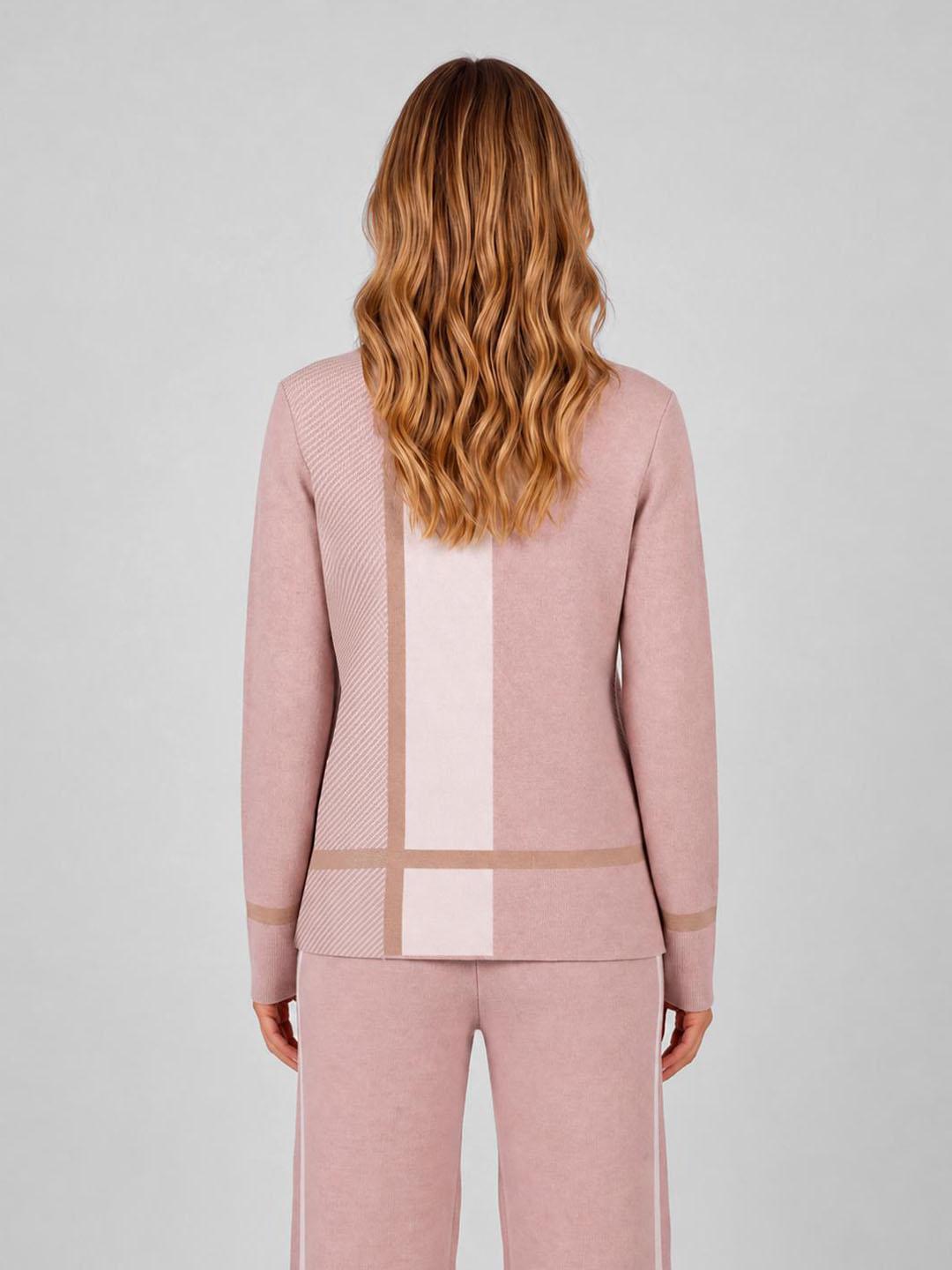 Iconic Women Pink Color Block Regular Fit Sweater