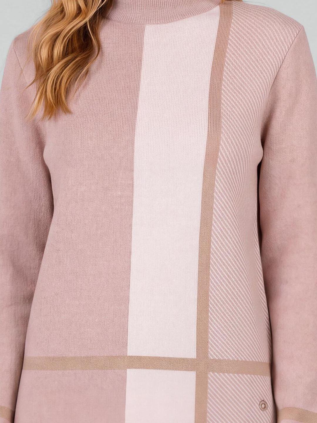 Iconic Women Pink Color Block Regular Fit Sweater
