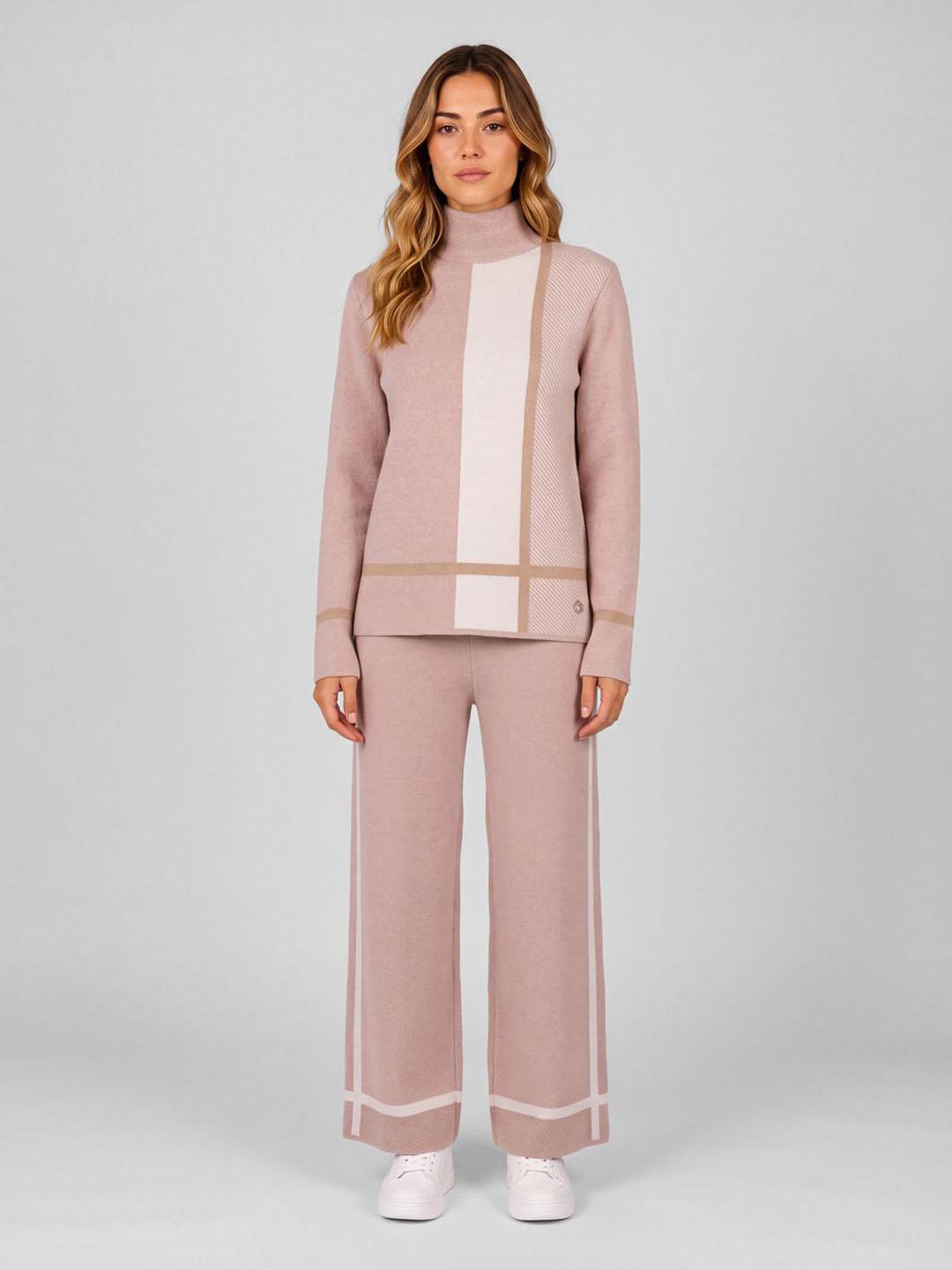Iconic Women Pink Color Block Regular Fit Sweater