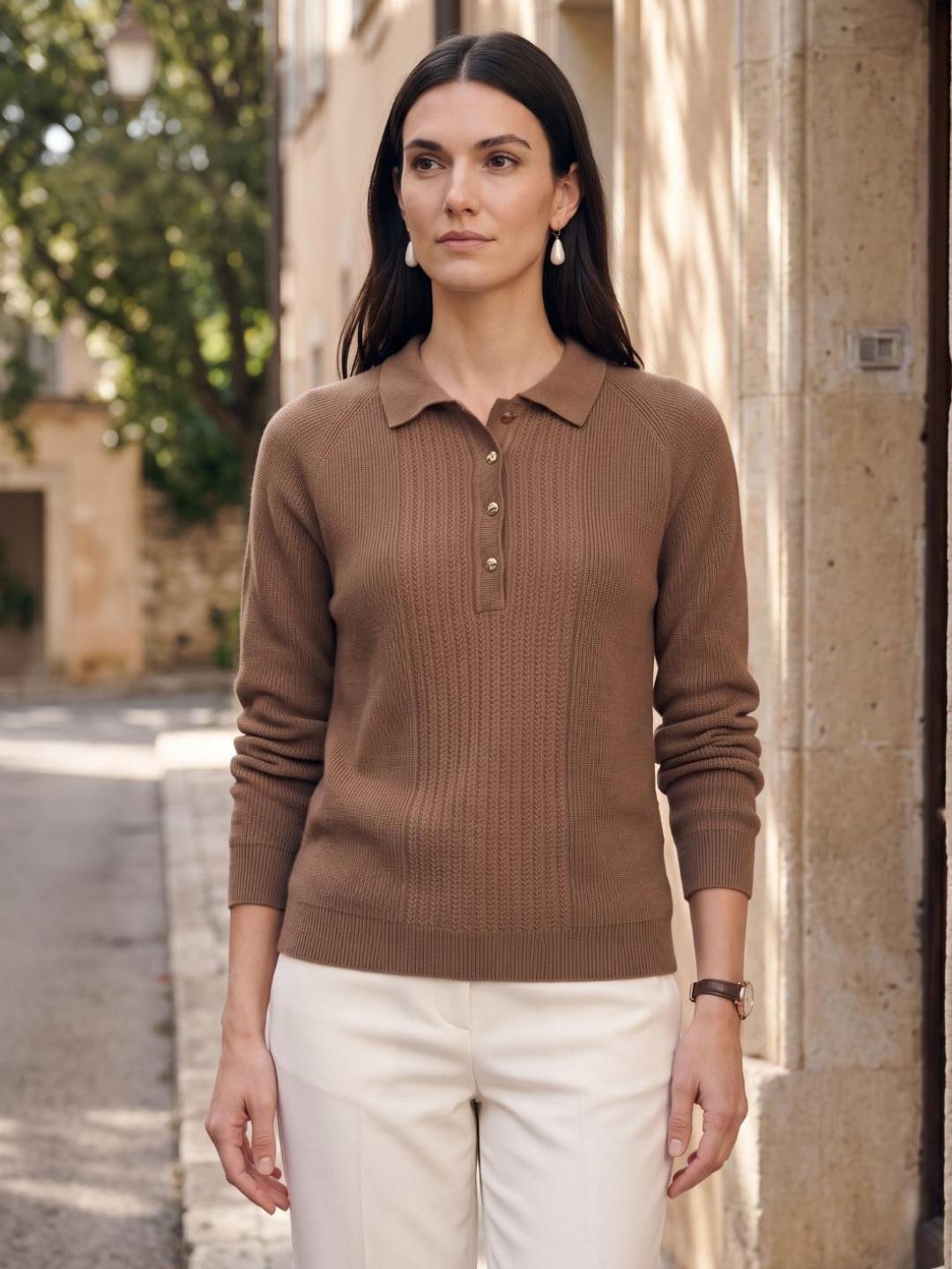 Iconic Women Brown Structure Regular Fit Sweater