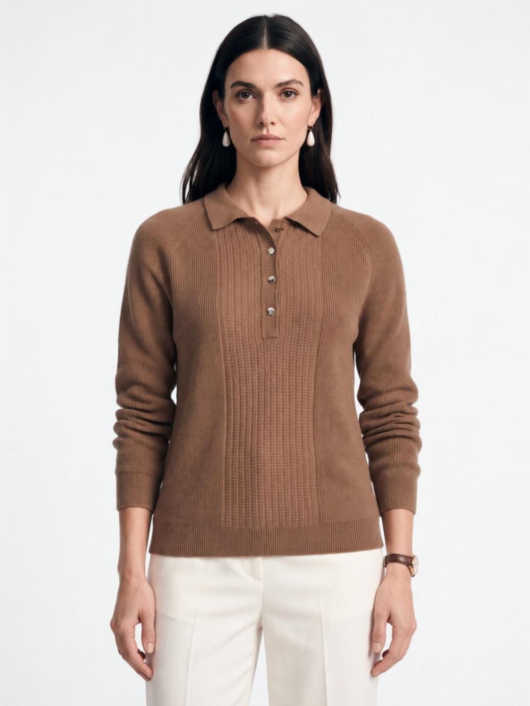 Iconic Women Brown Structure Regular Fit Sweater