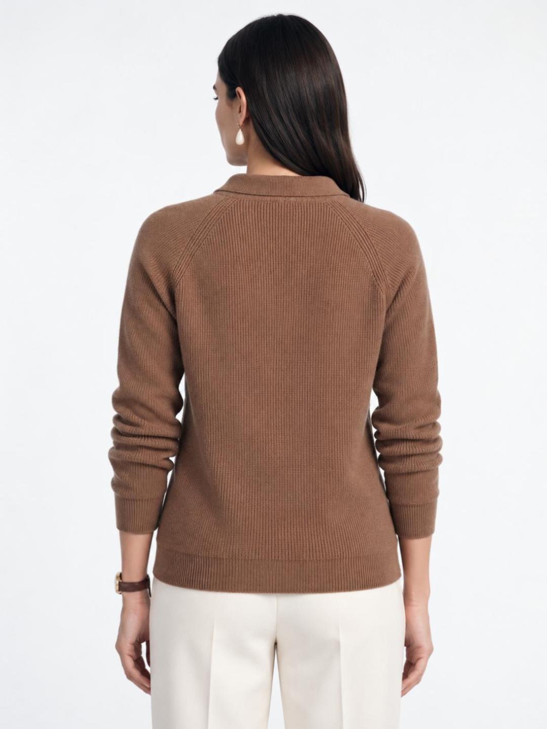 Iconic Women Brown Structure Regular Fit Sweater