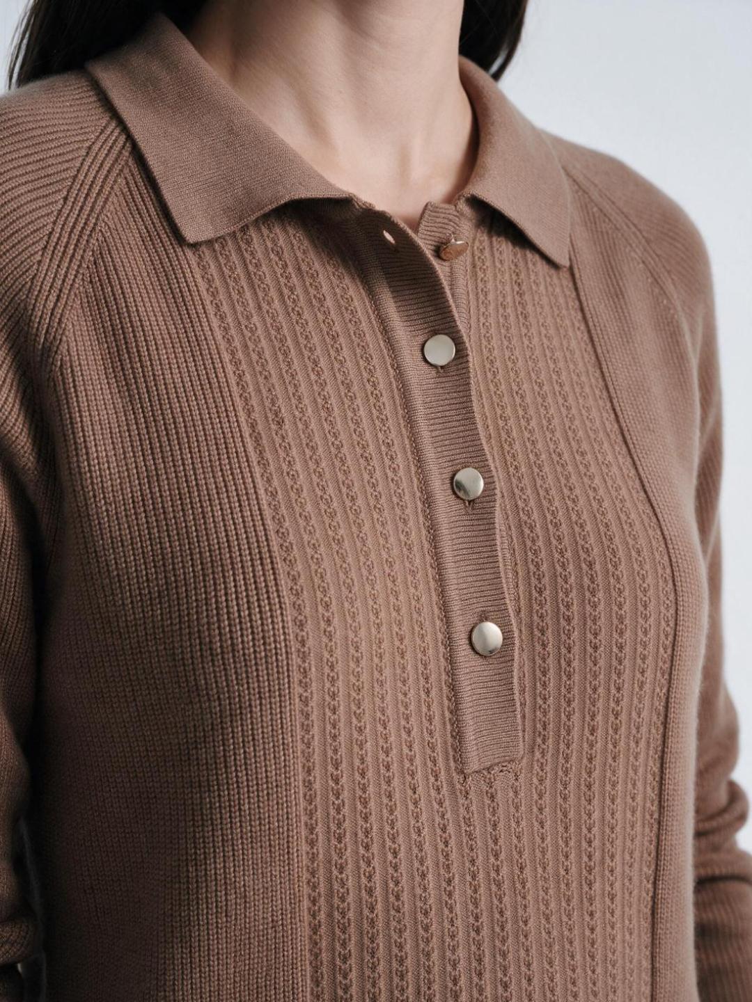 Iconic Women Brown Structure Regular Fit Sweater