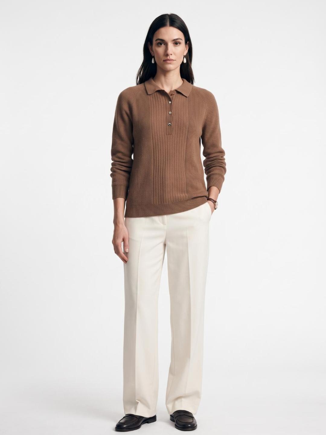 Iconic Women Brown Structure Regular Fit Sweater