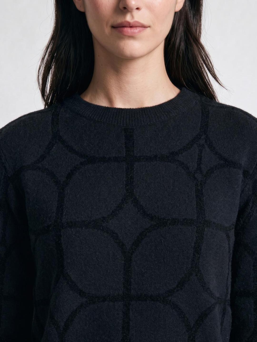 Iconic Women Black Geometric Regular Fit Sweater
