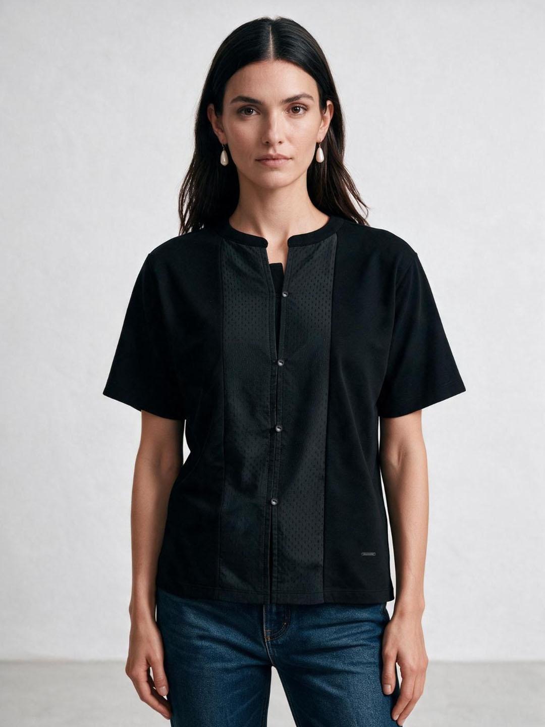 Iconic Women Black Solid Loose Fit T-Shirt