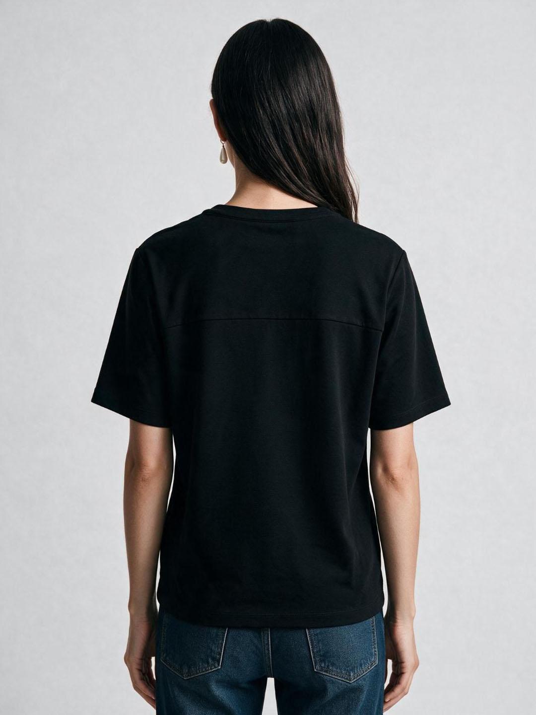 Iconic Women Black Solid Loose Fit T-Shirt