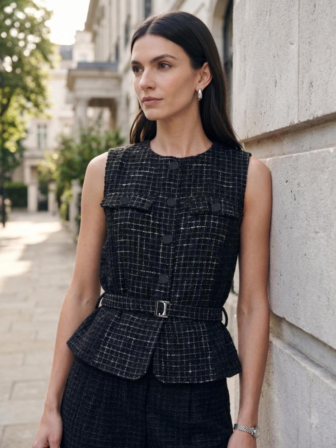 Iconic Women Black Textured Regular Fit Top