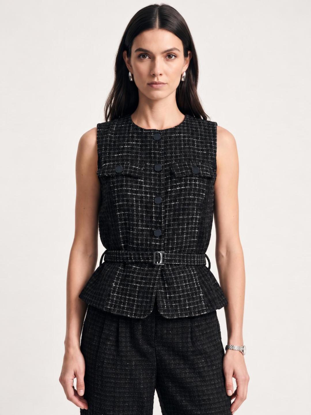 Iconic Women Black Textured Regular Fit Top