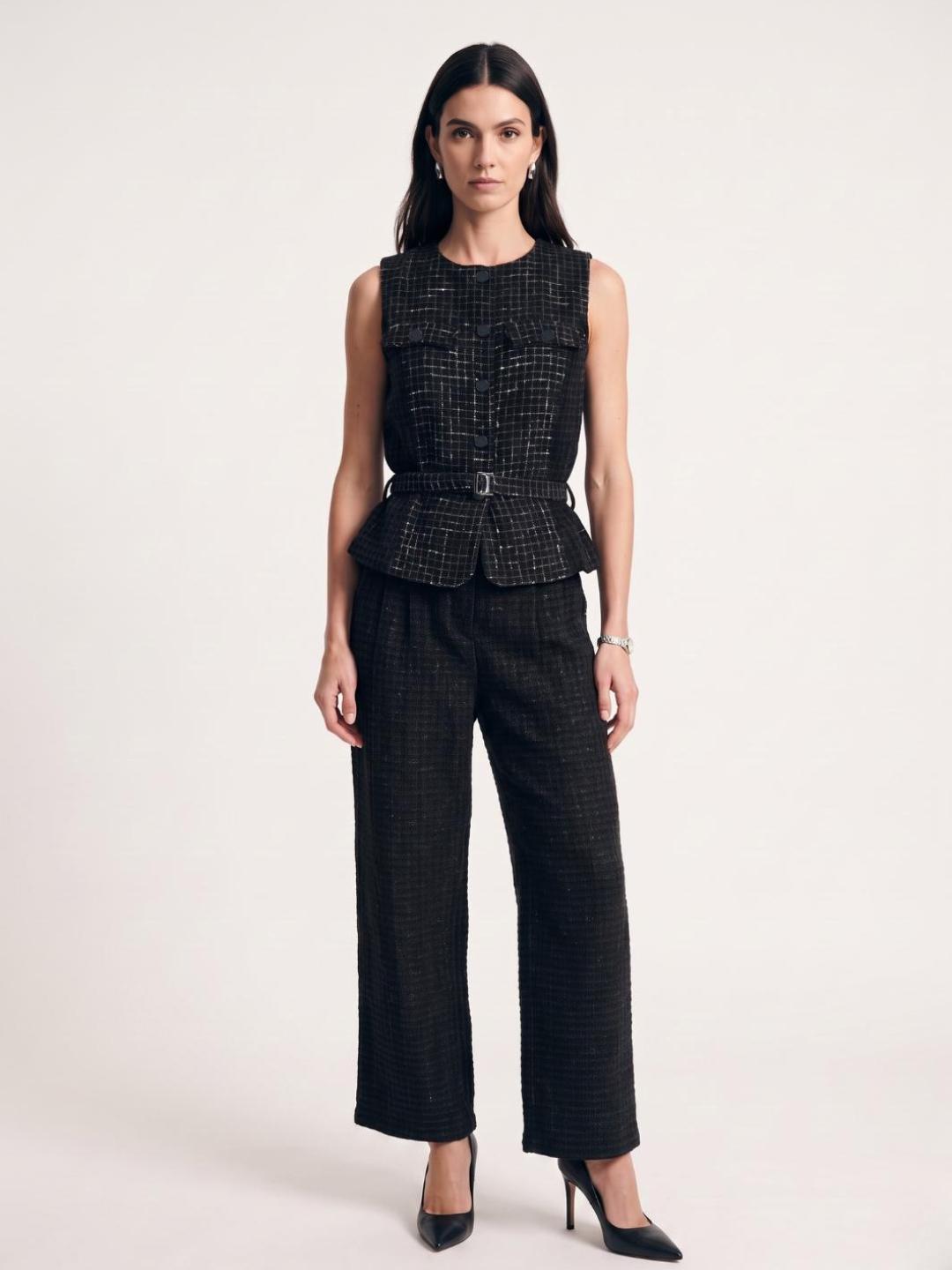 Iconic Women Black Textured Regular Fit Top