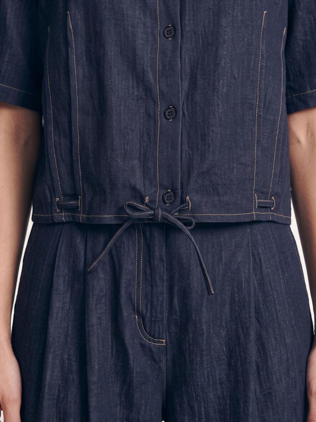 Iconic Women Dark Navy Solid Straight Fit Denim Shirt