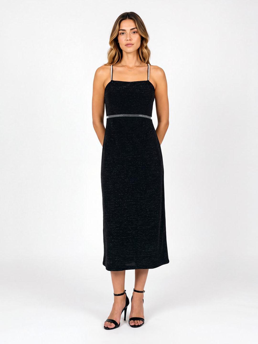 Iconic Women Black Solid Fitted Cotton Dress