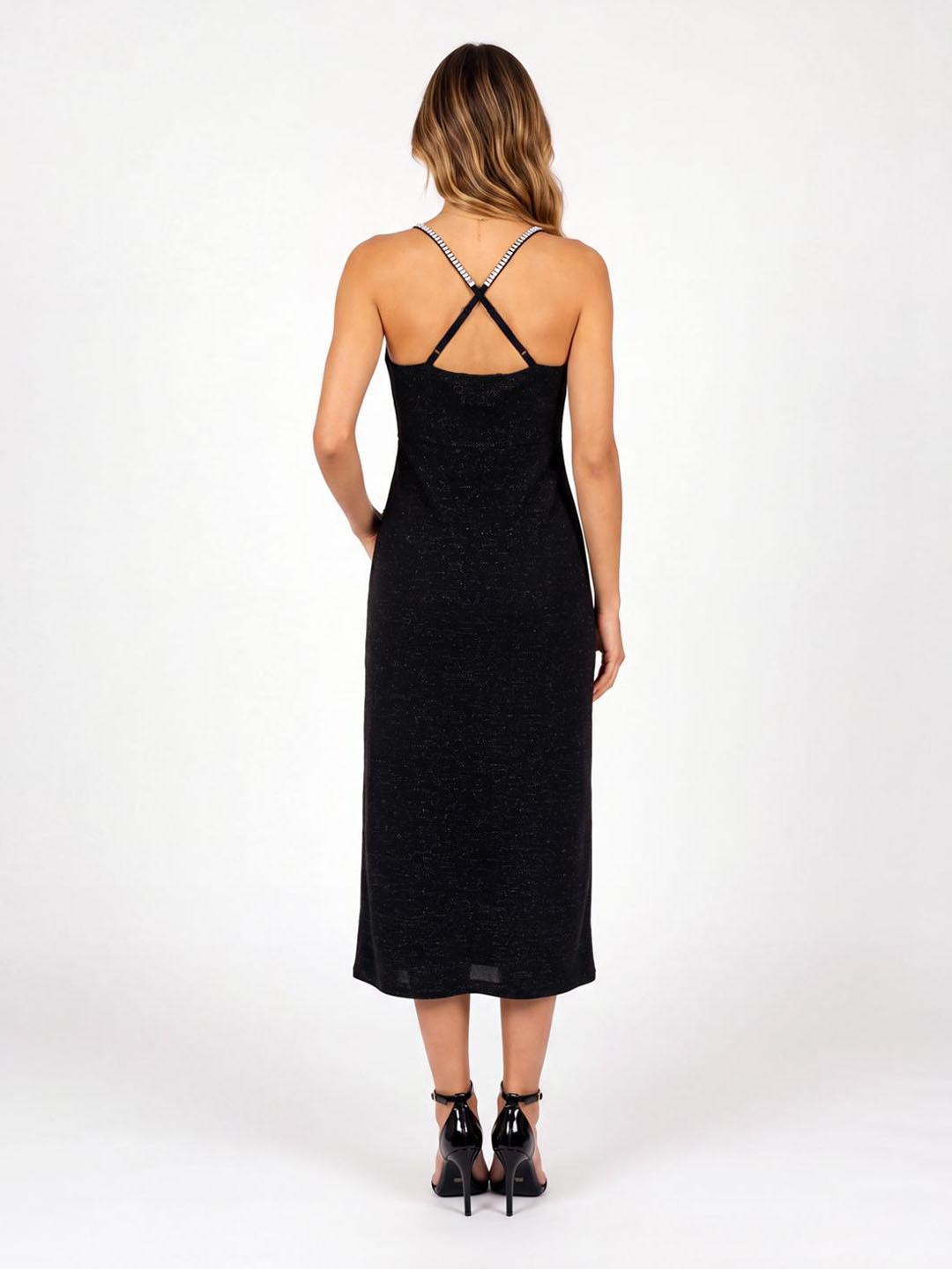 Iconic Women Black Solid Fitted Cotton Dress
