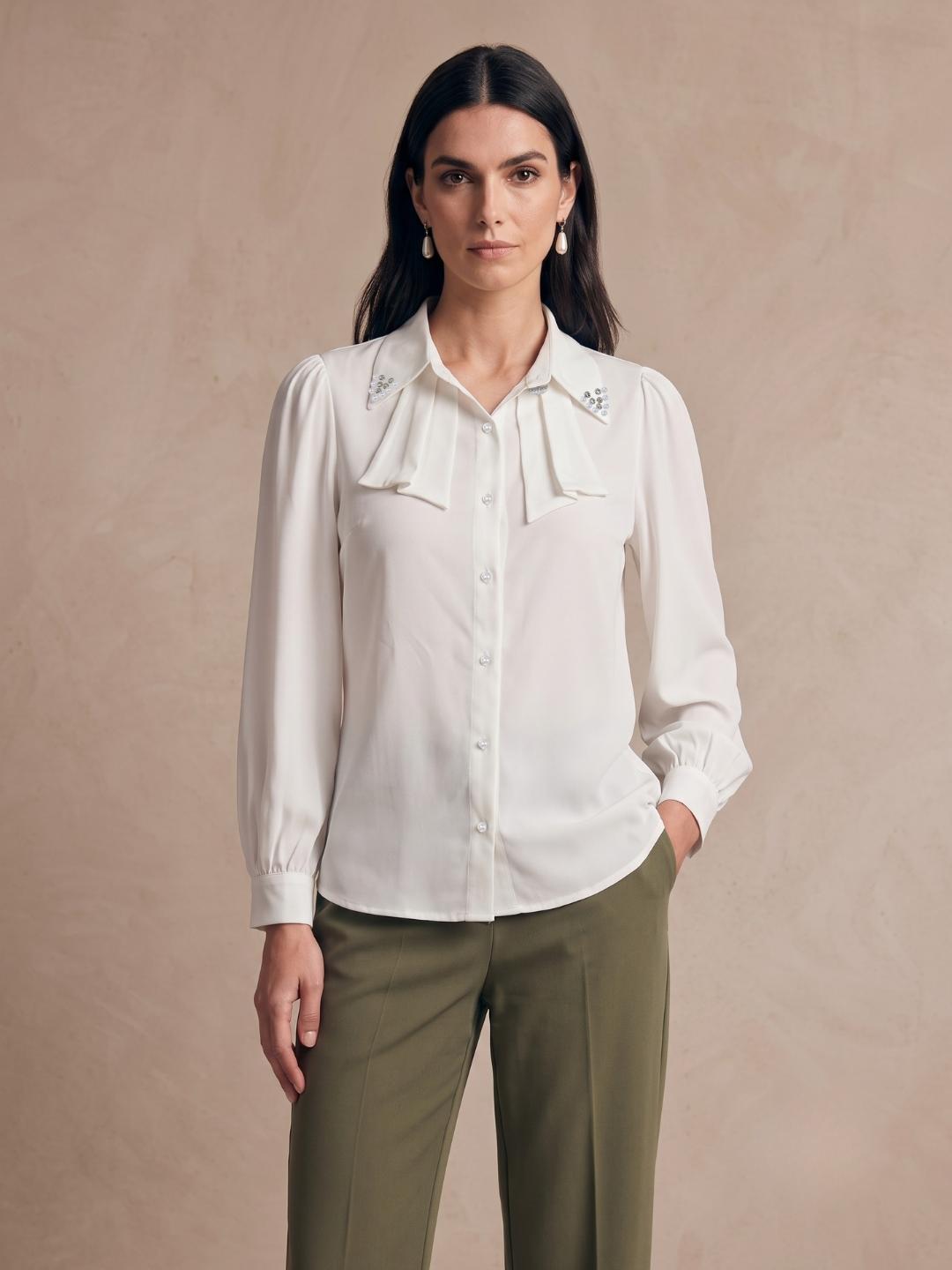 Iconic Women White Solid Straight Fit Cotton Shirt