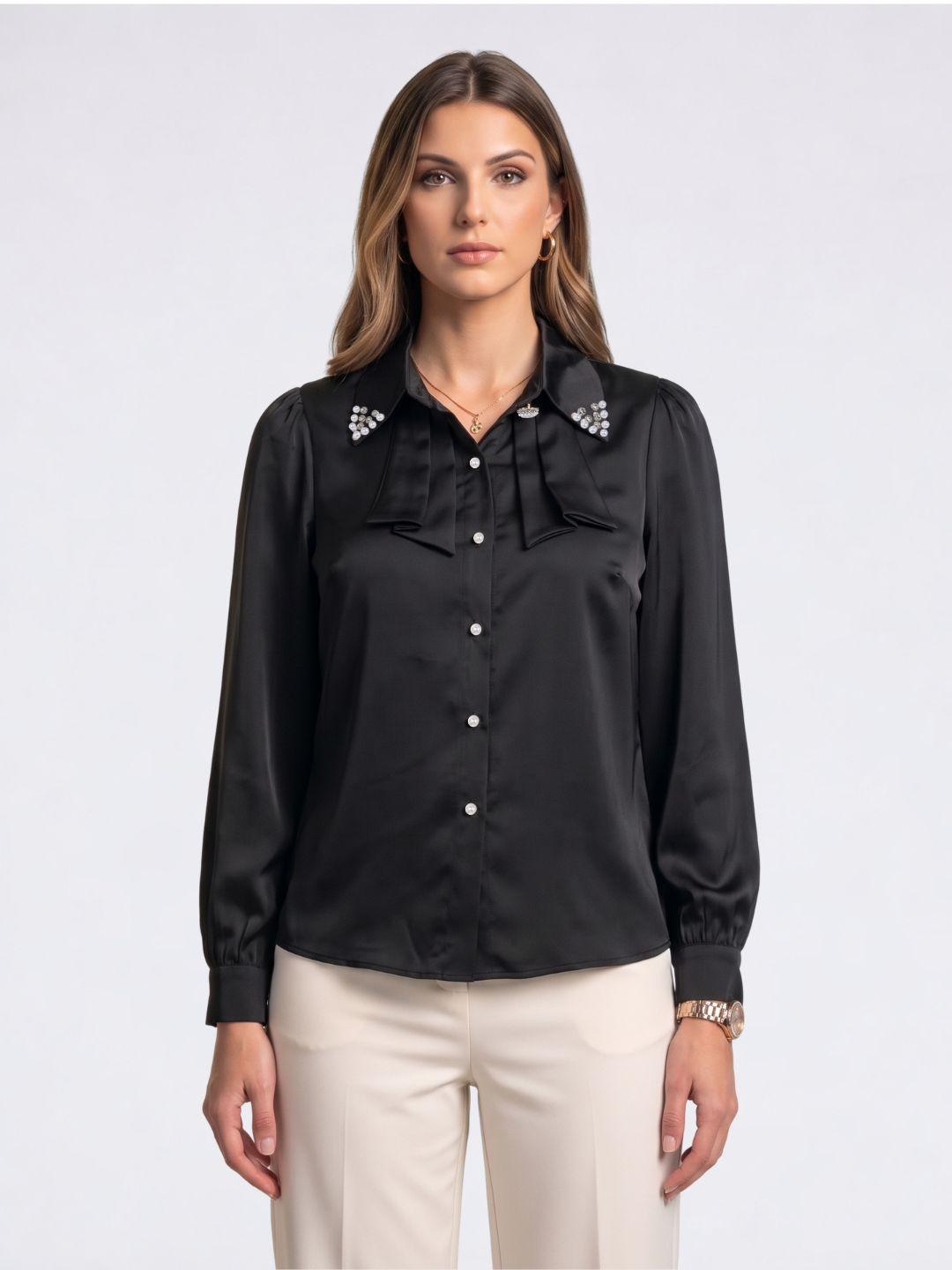 Iconic Women Black Solid Straight Fit Shirt