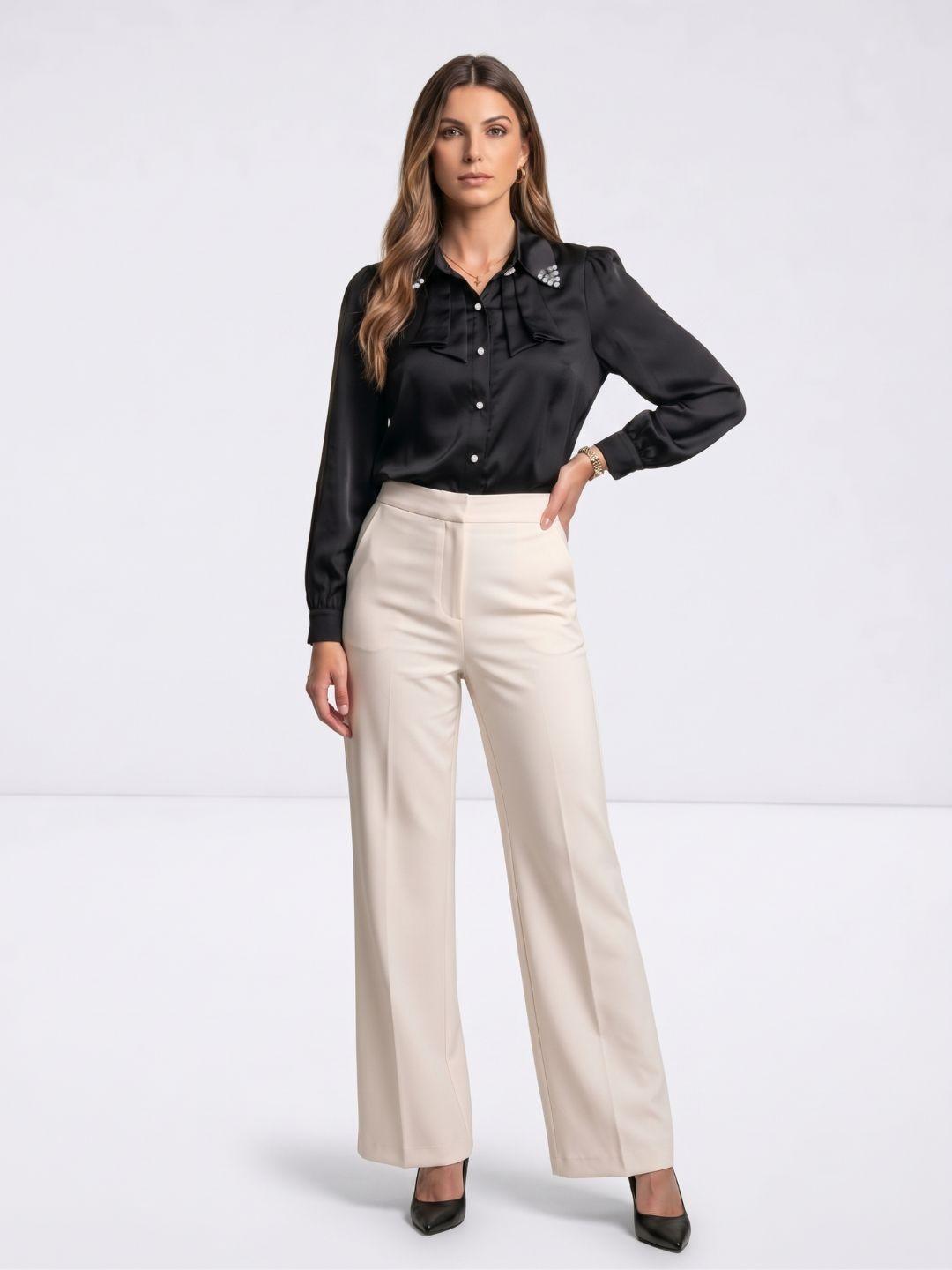Iconic Women Black Solid Straight Fit Shirt