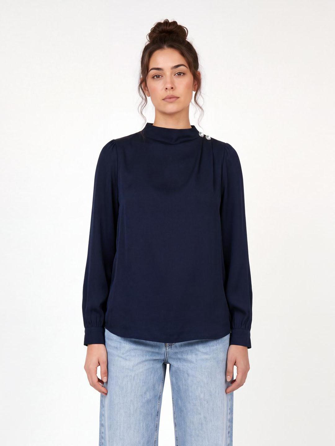 Iconic Women Dark Navy Solid Straight Fit Top
