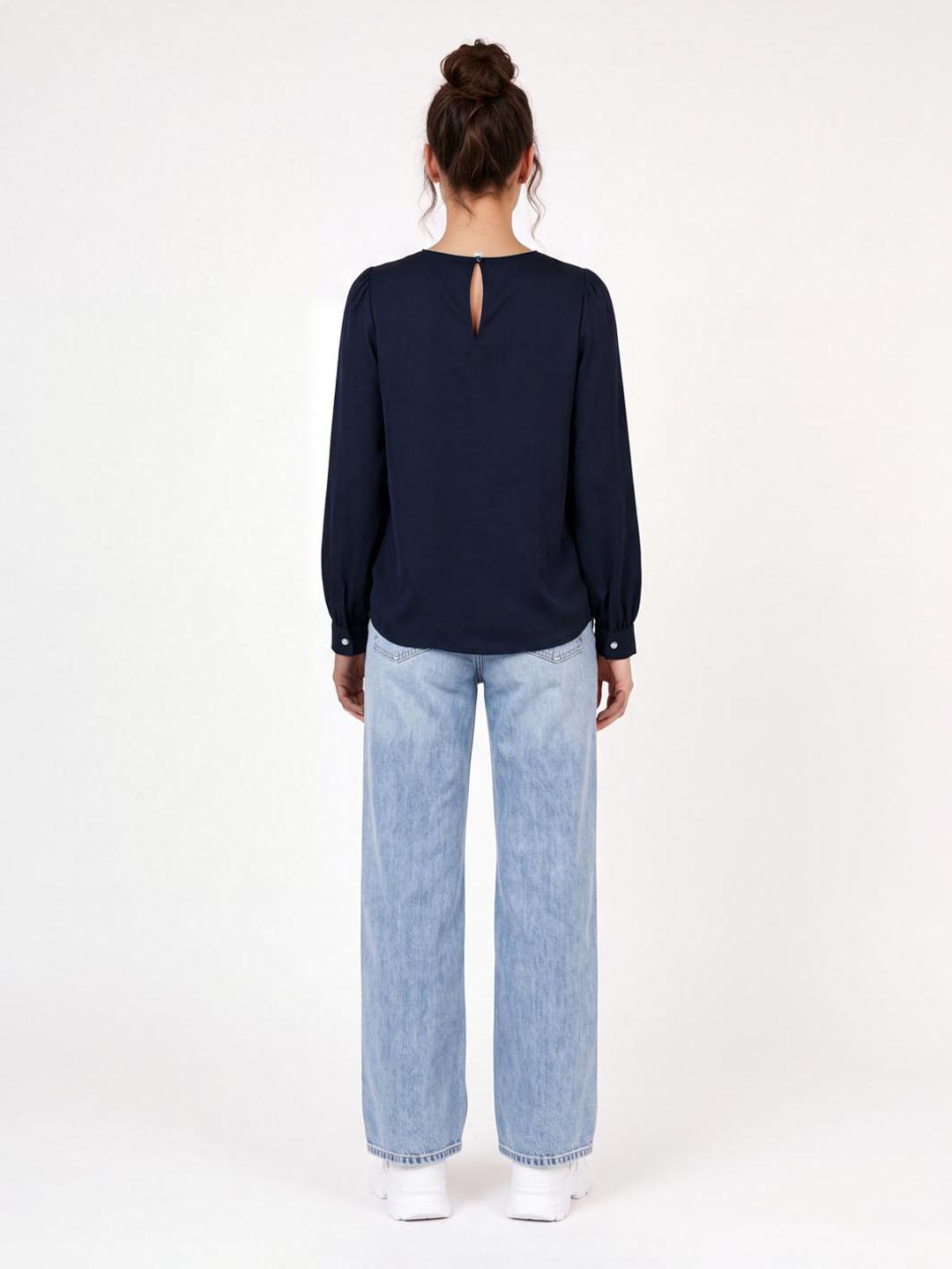 Iconic Women Dark Navy Solid Straight Fit Top