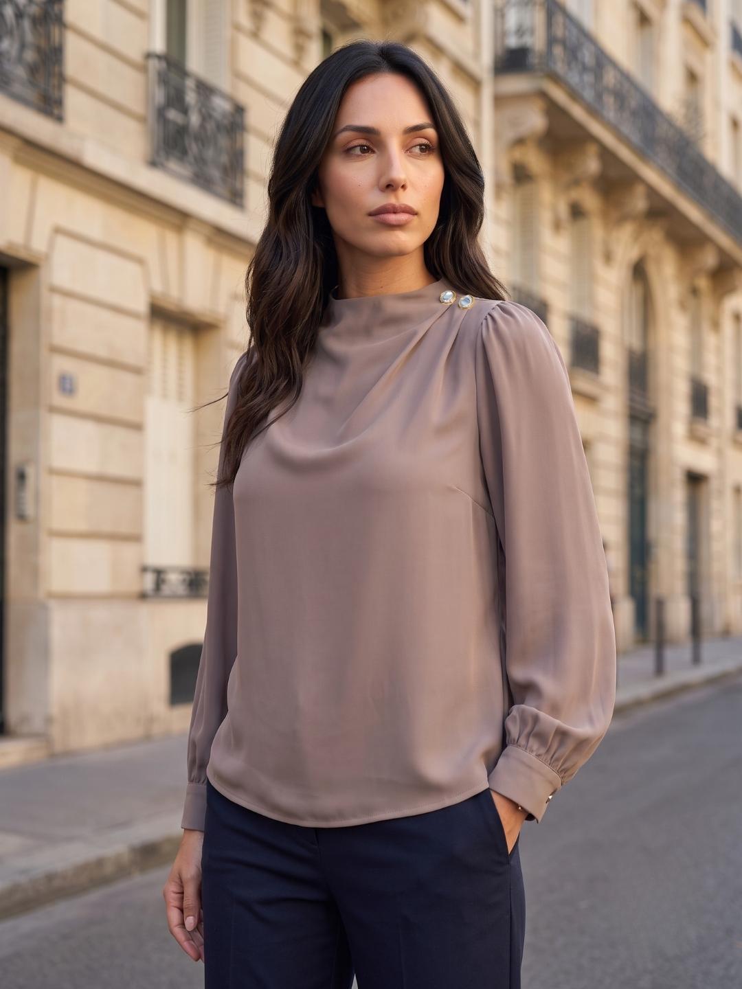 Iconic Women Brown Solid Straight Fit Top