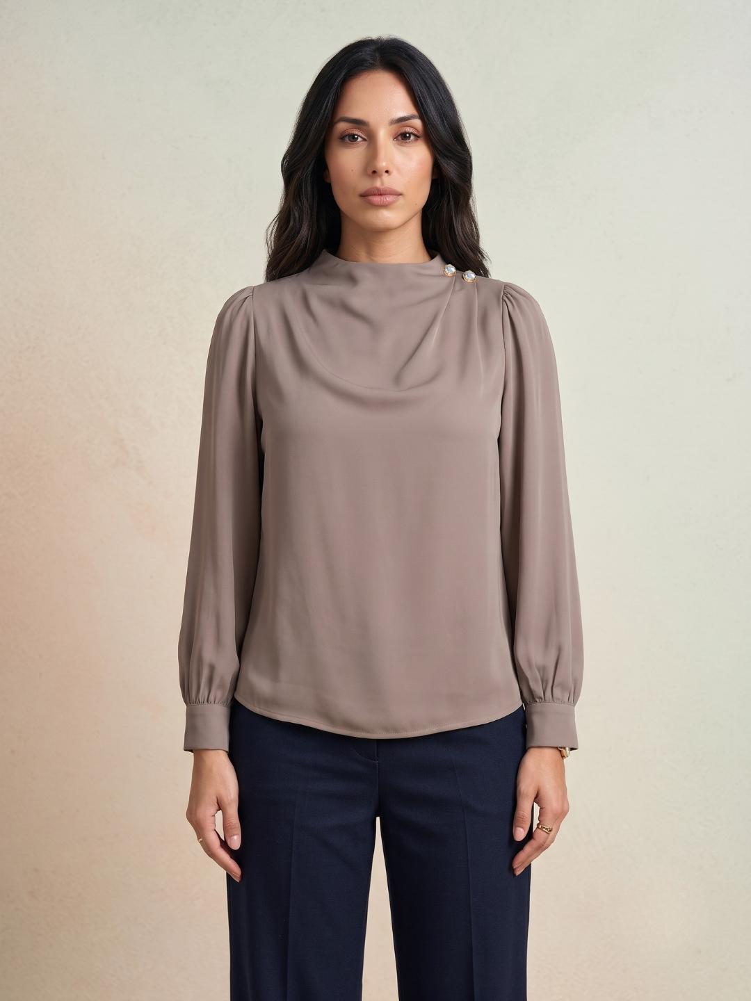 Iconic Women Brown Solid Straight Fit Top