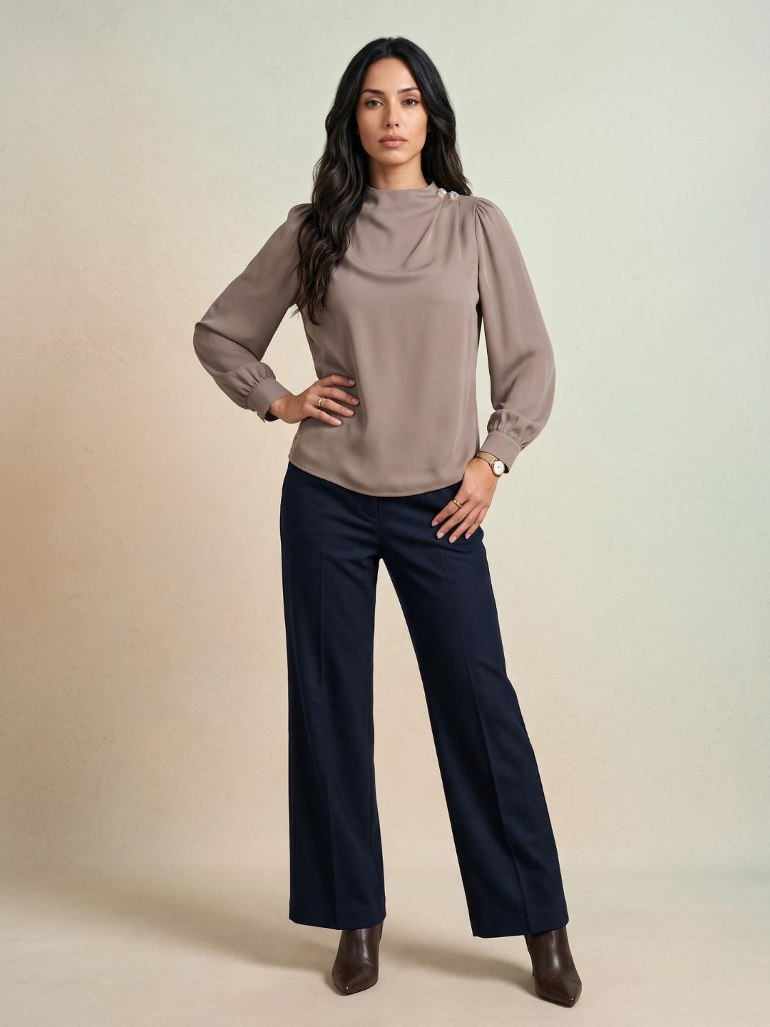 Iconic Women Brown Solid Straight Fit Top