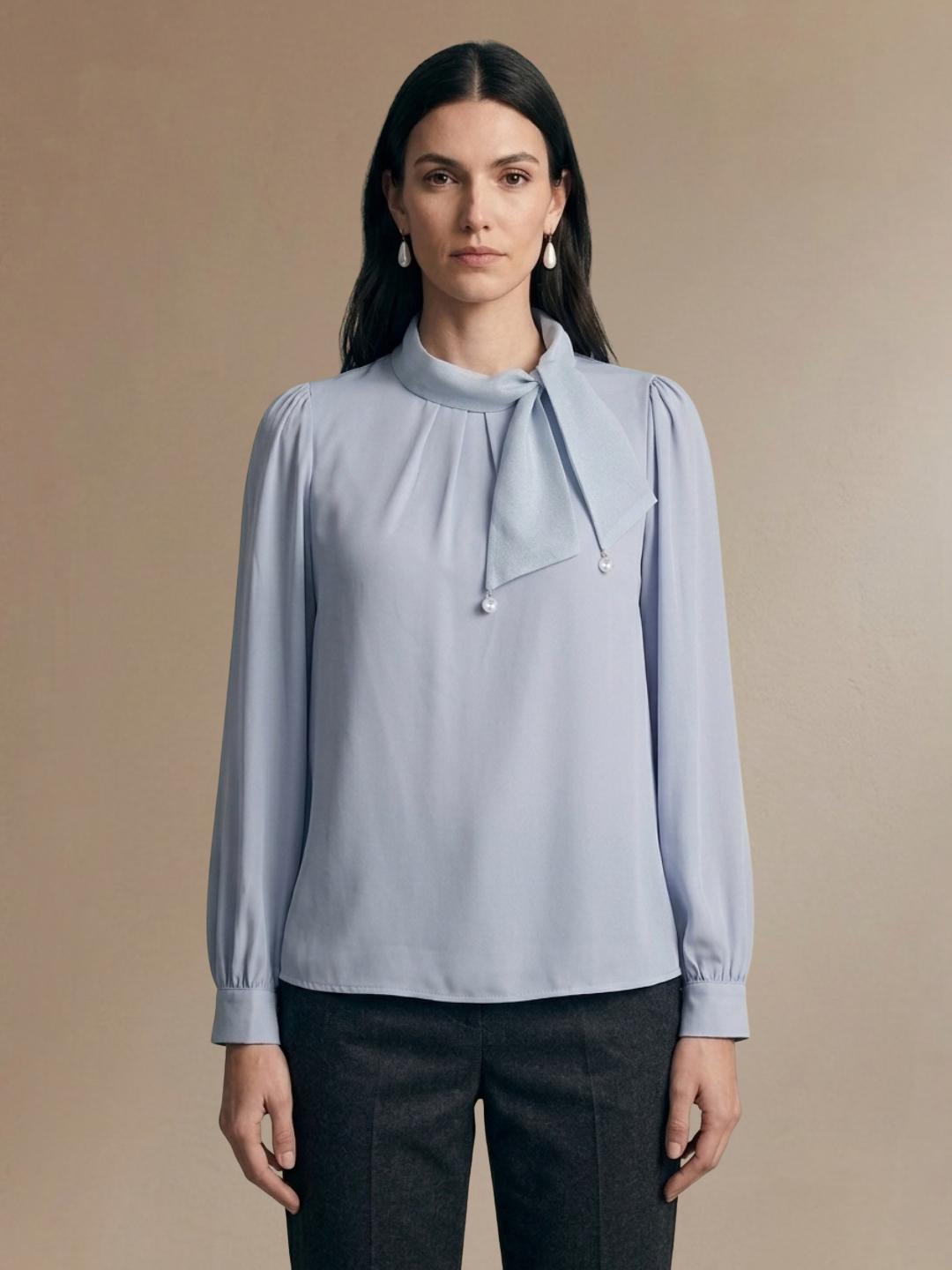 Iconic Women Light Blue Solid Straight Fit Puff Sleeve Top