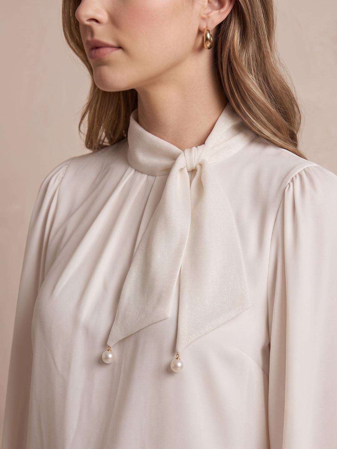 Iconic Women Off White Solid Straight Fit Cotton Top