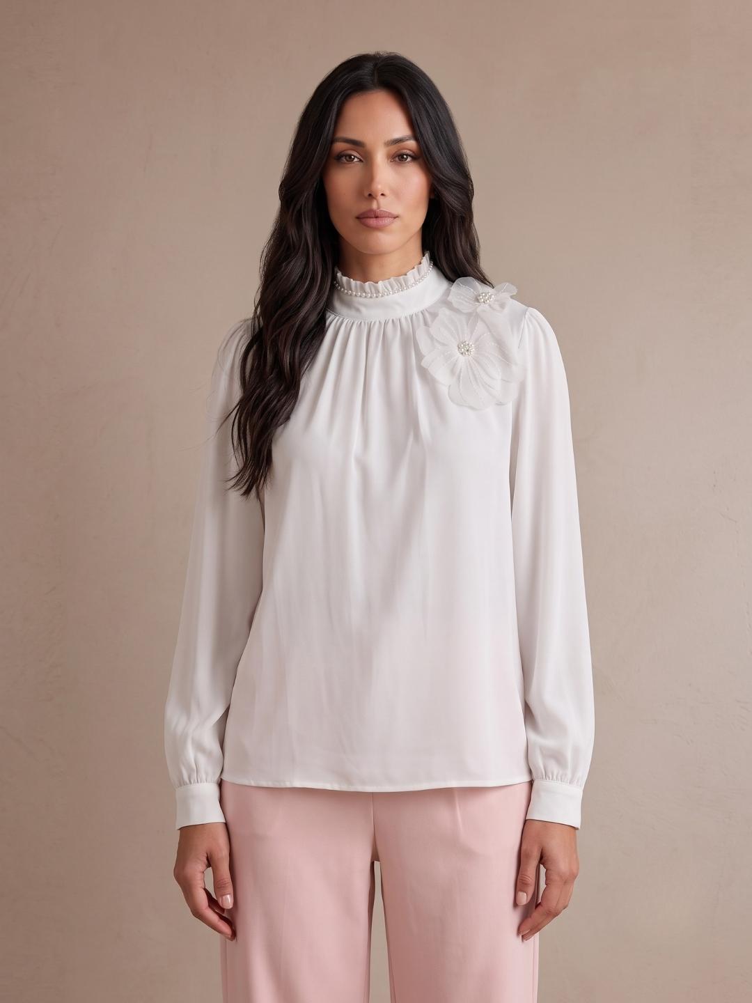 Iconic Women White Solid Straight Fit Cotton Top