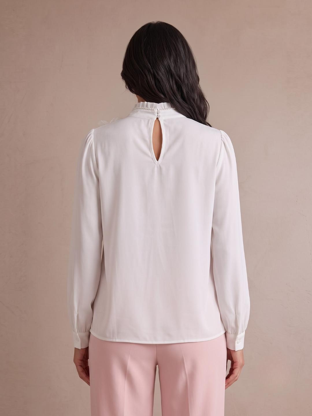 Iconic Women White Solid Straight Fit Cotton Top