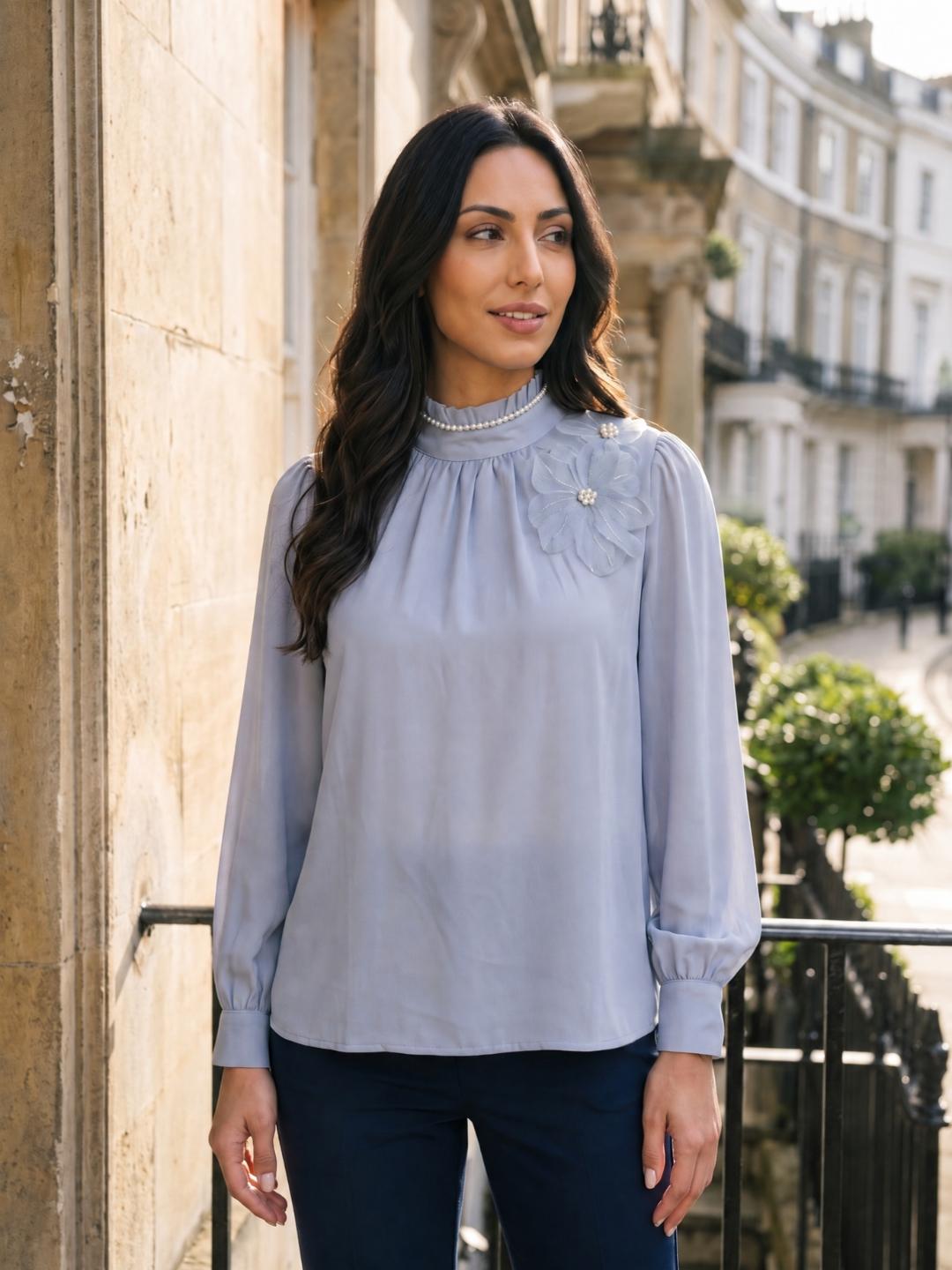 Iconic Women Blue Solid Straight Fit Cotton Top