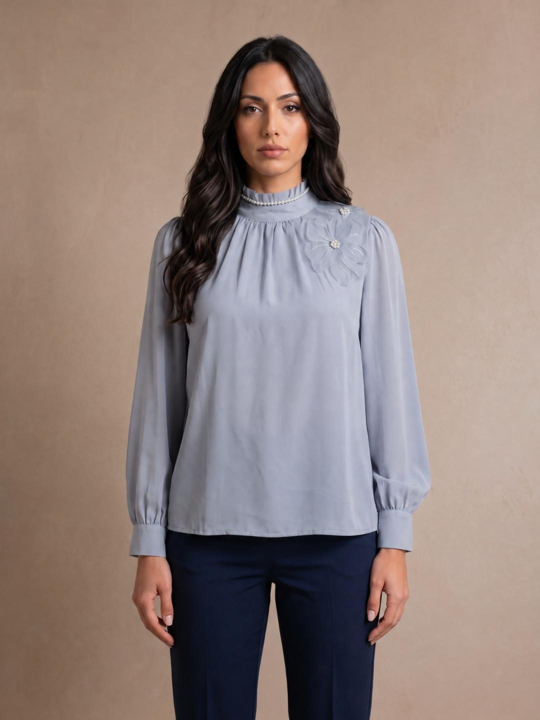 Iconic Women Blue Solid Straight Fit Cotton Top