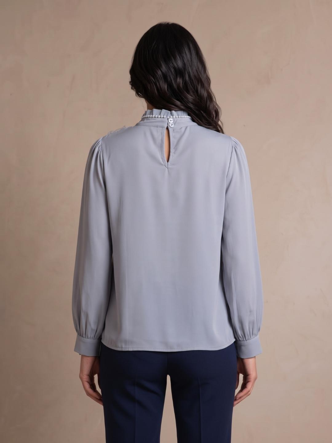 Iconic Women Blue Solid Straight Fit Cotton Top