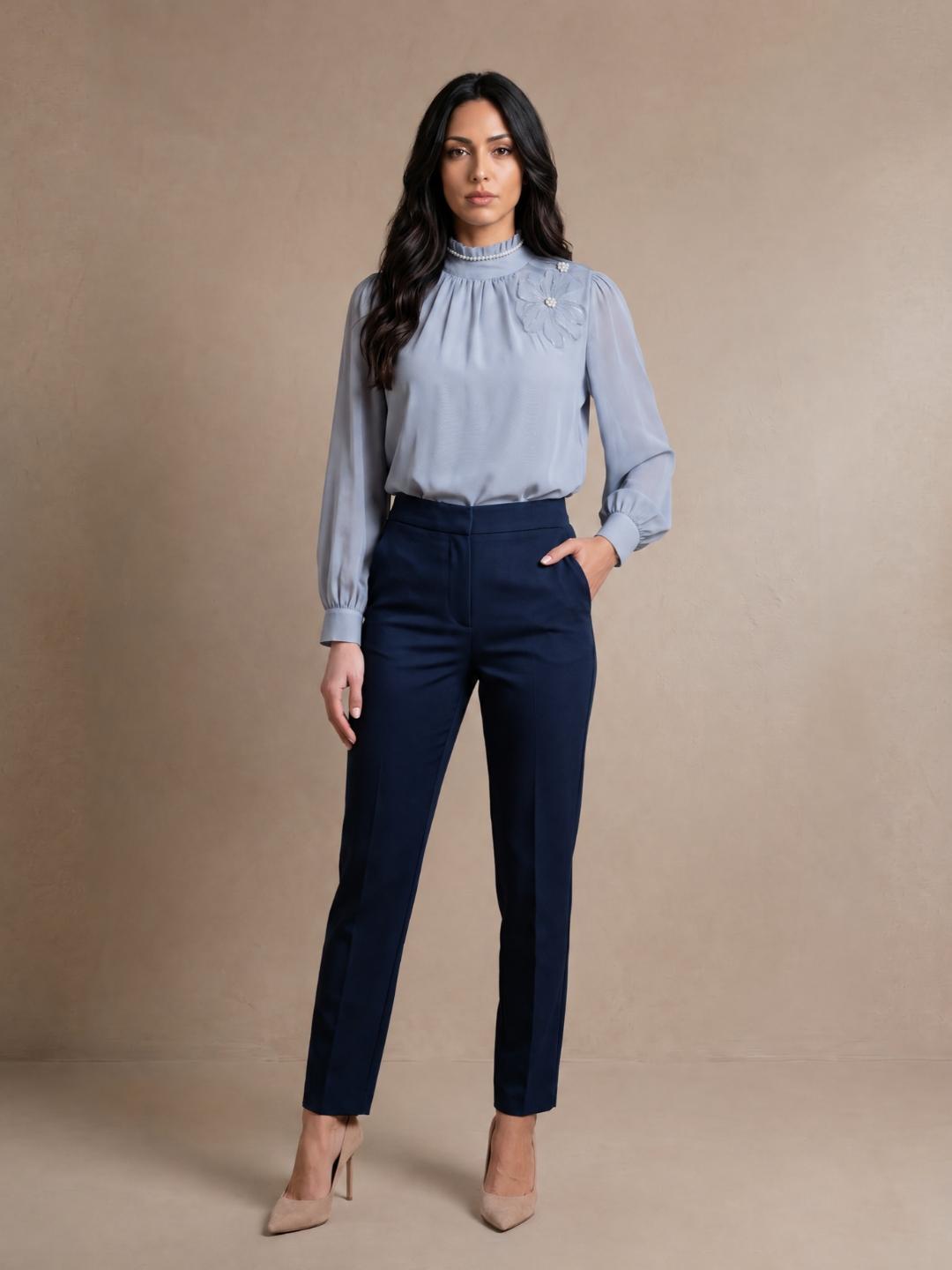 Iconic Women Blue Solid Straight Fit Cotton Top