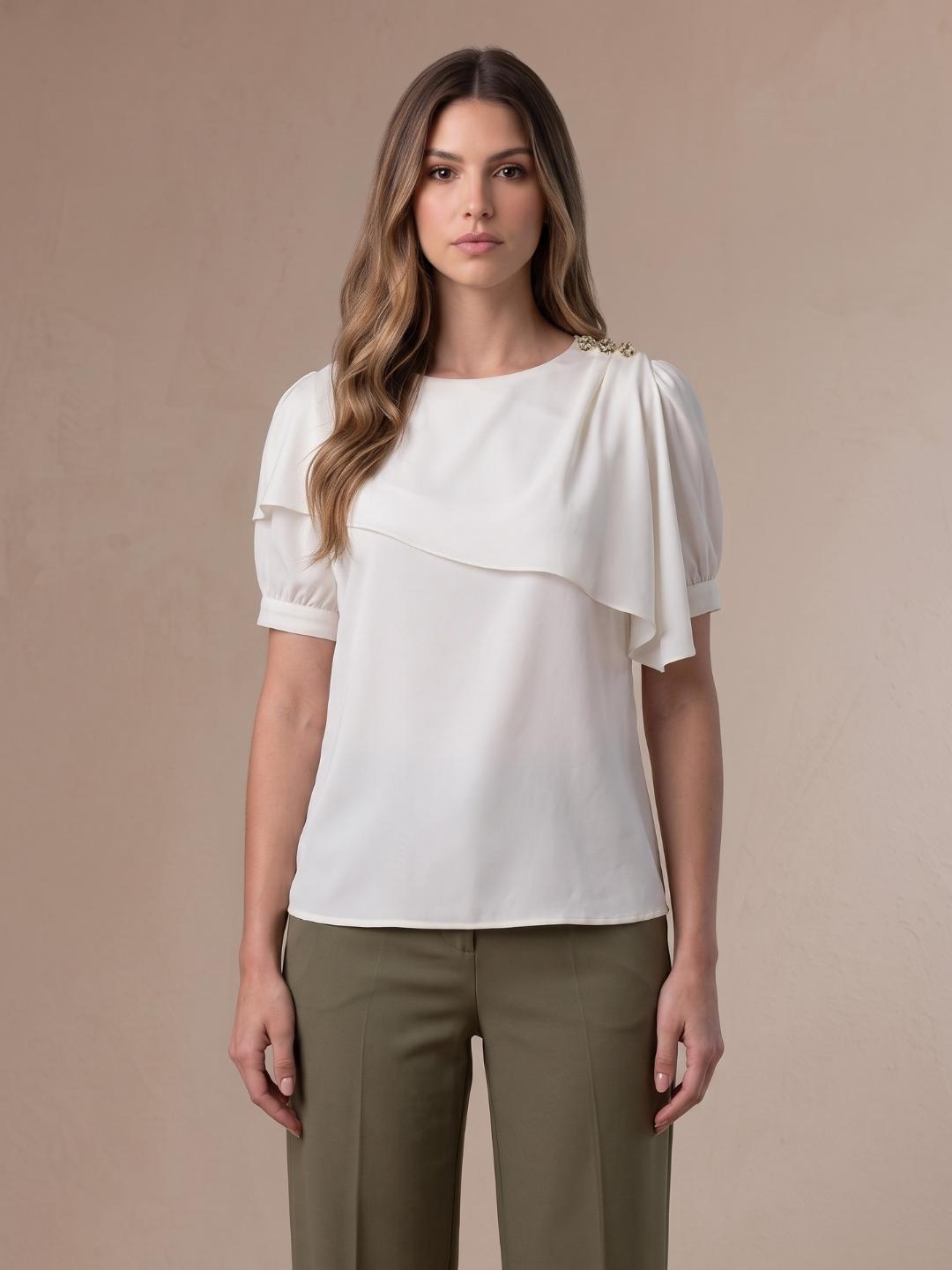 Iconic Women Off White Solid Straight Fit Cotton Top