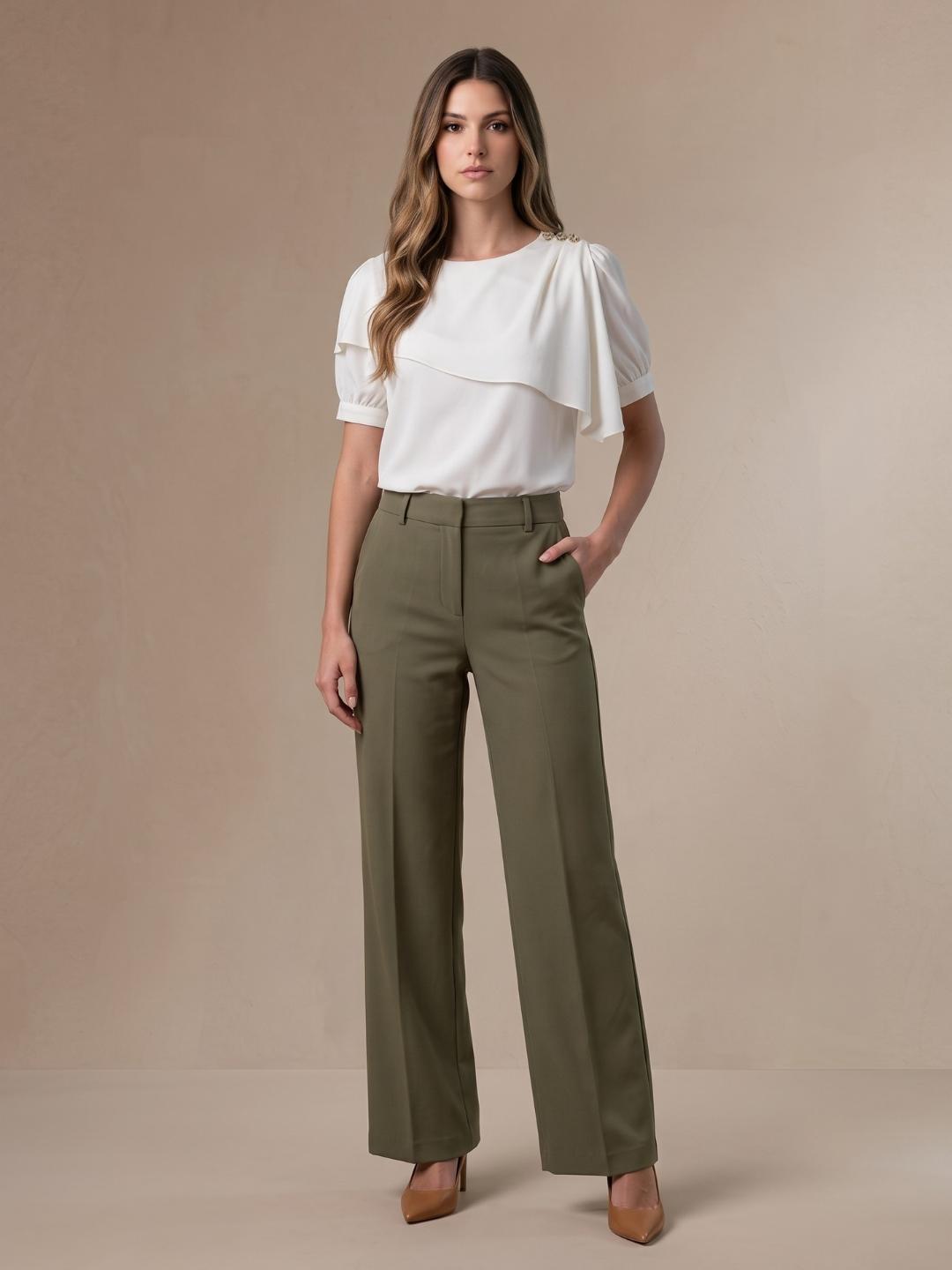 Iconic Women Off White Solid Straight Fit Cotton Top