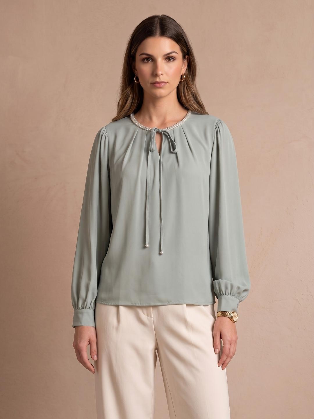 Iconic Women Green Solid Straight Fit Cotton Top