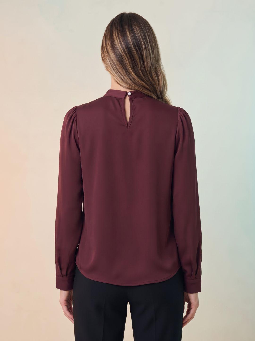 Iconic Women Maroon Solid Straight Fit Cotton Top
