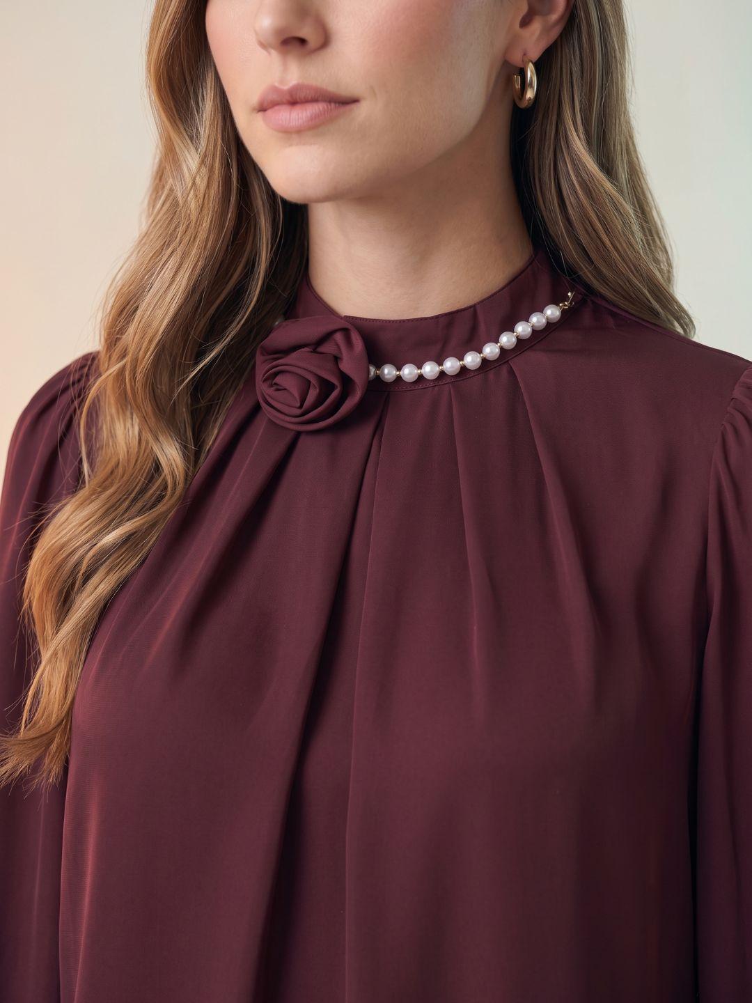 Iconic Women Maroon Solid Straight Fit Cotton Top