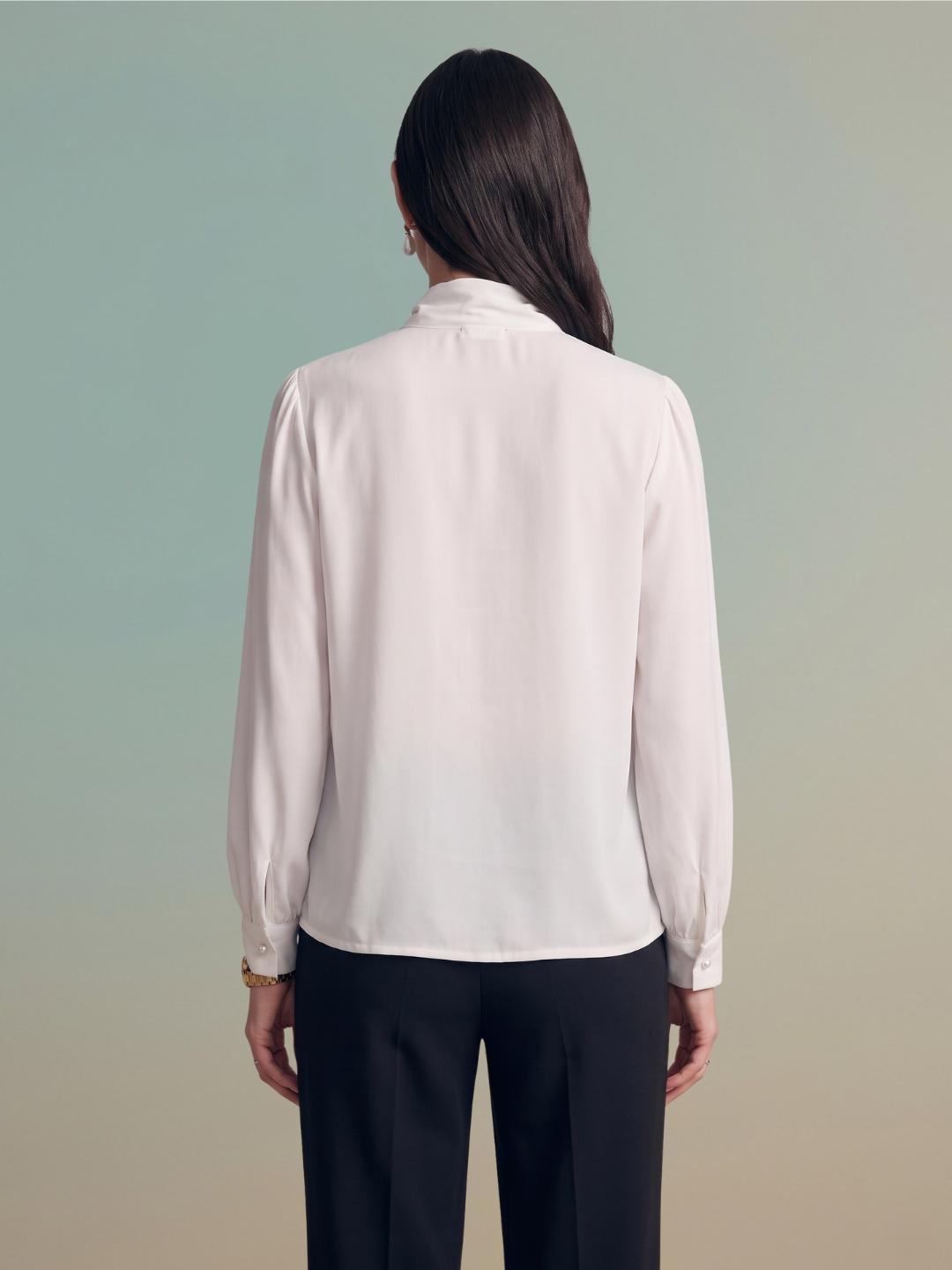 Iconic Women White Solid Regular Fit Keyhole Tie-Neck Top