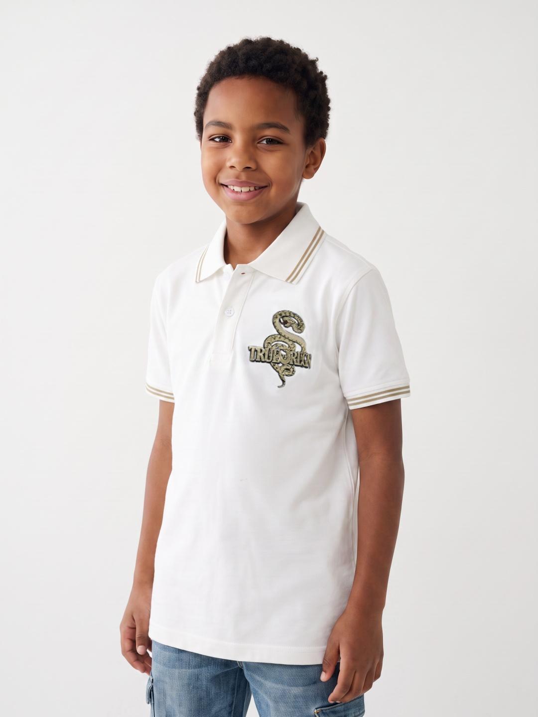 True Religion Boys White Regular Fit Solid Cotton Polo T-Shirt