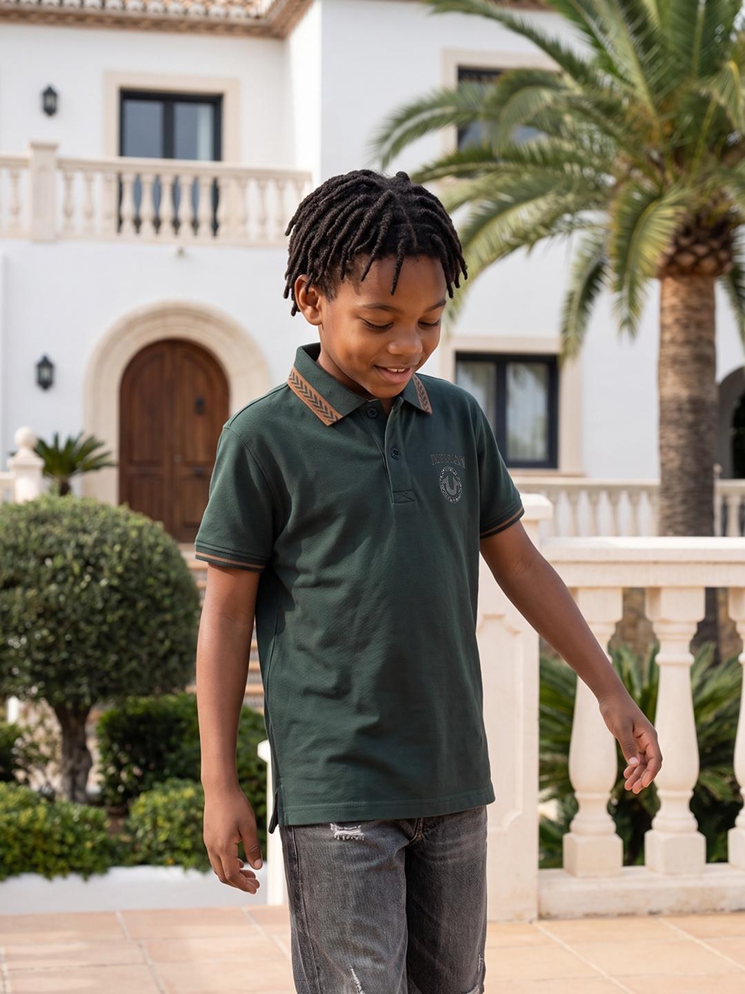 True Religion Boys Green Solid Regular Fit Polo T-Shirt